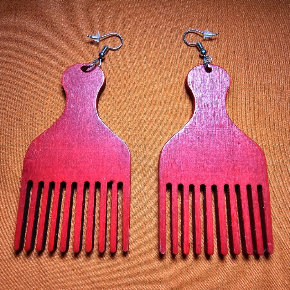 Red hair pick earrings